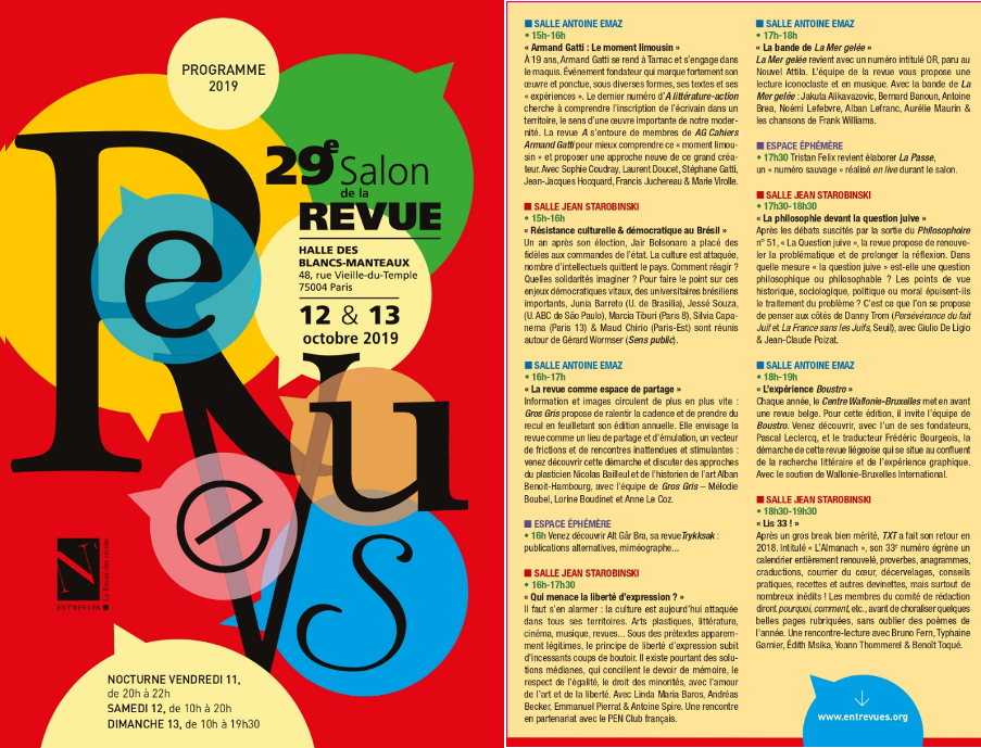 Extrait du programme du 29e Salon de la Revue, Paris, 2019