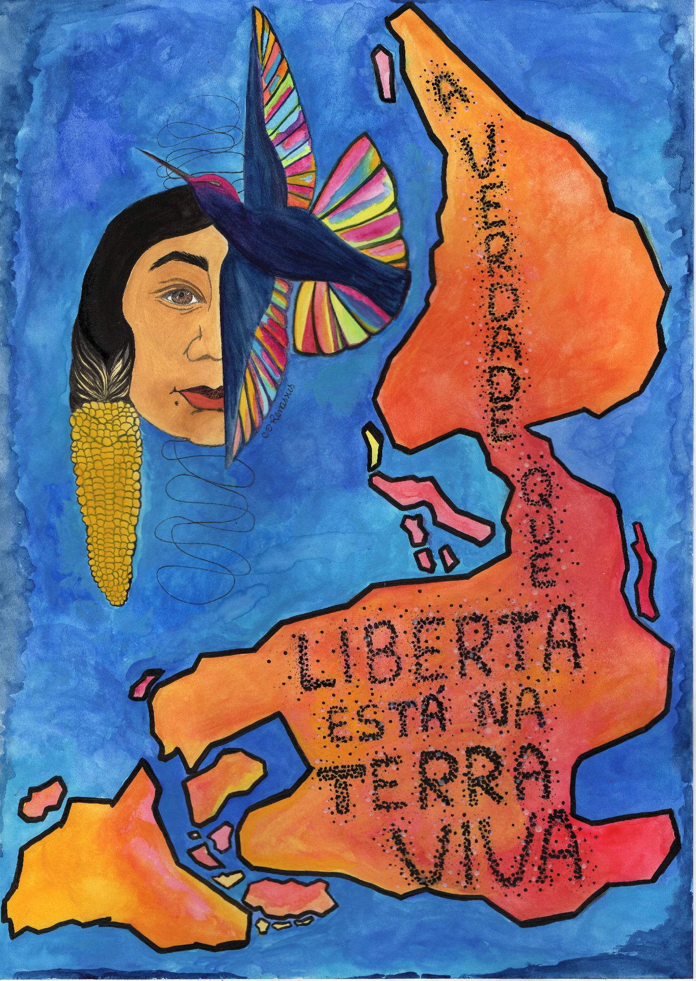 Terre vivante, Renata Inahuazo, 2021, Aquarelle, encre de Chine et peinture pour tissu sur papier A3