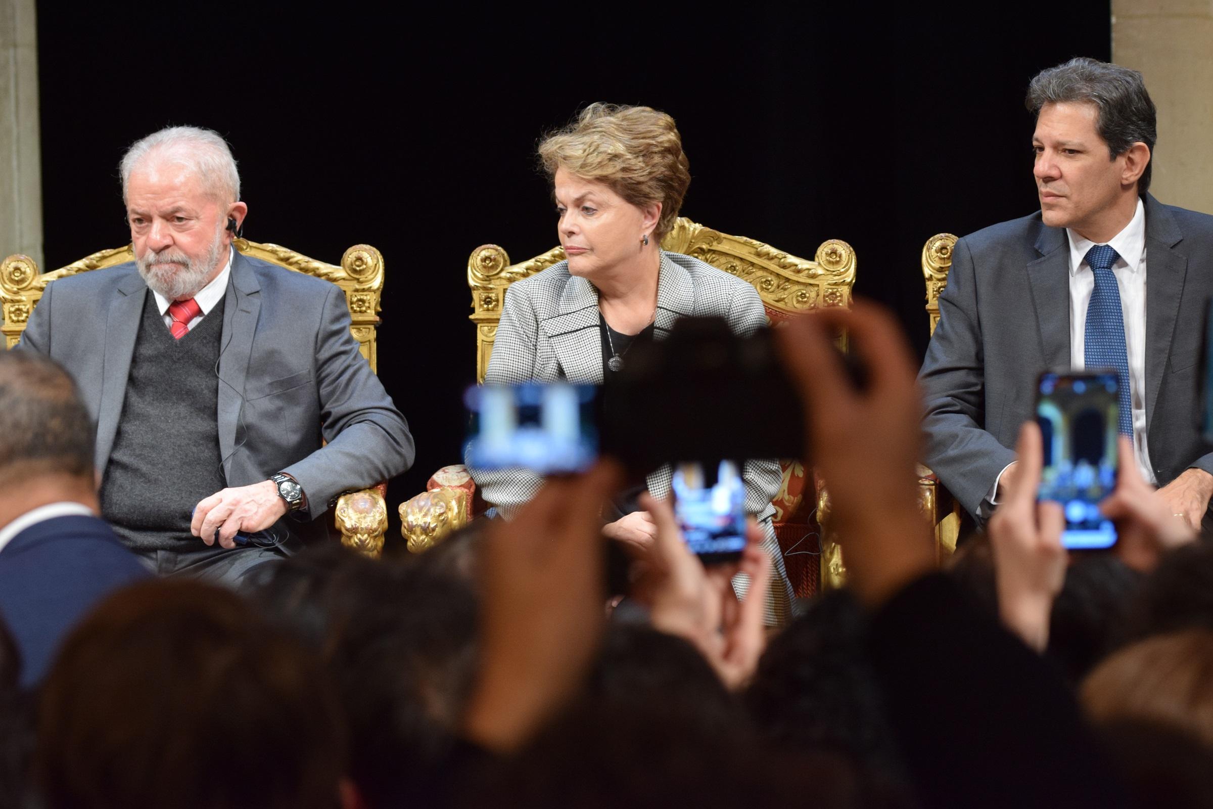 Lula, Dilma e Haddad à la Mairie de Paris, 2020. Photo : Gérard Wormser