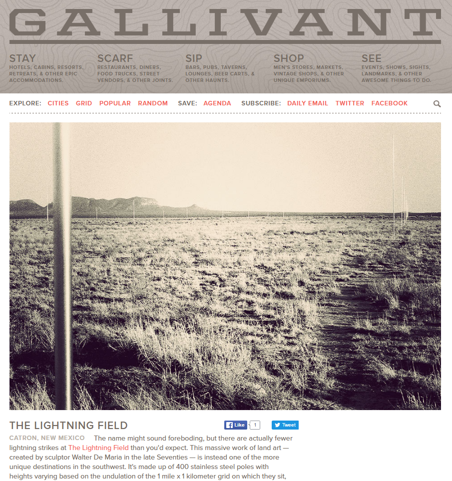 Capture d’écran de la page « The Lightning Field » du site Gallivant.