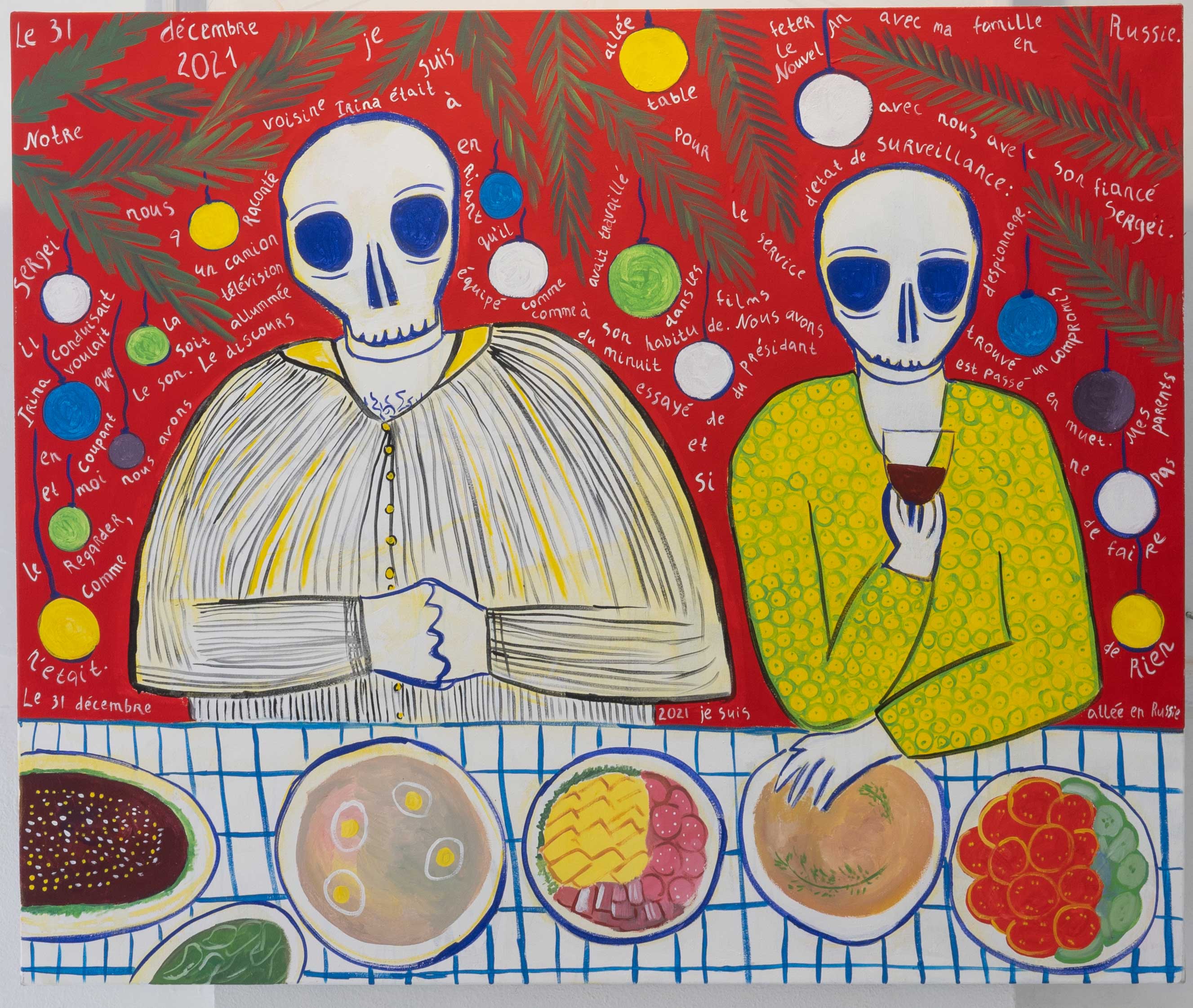 Tatiana Efrussi. « Happy New Year 2022 ». Peinture acrylique sur toile, 100×120 cm, 2023. Photo Nastya Kuzmina.
